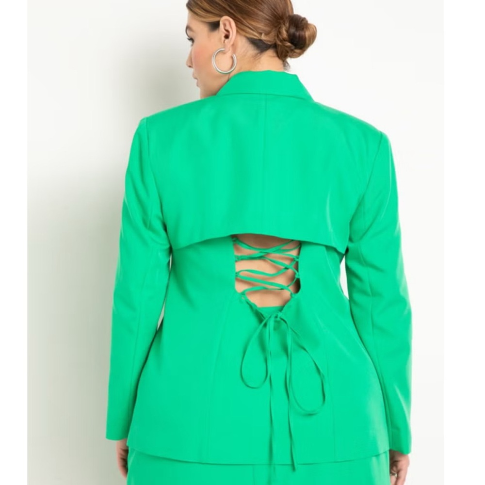 Eloquii Green Lace-Up Back Blazer